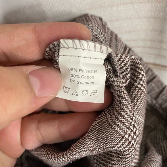 Shein Curve Brown Houndstooth Print Elastic Waist Trousers size 0XL - Picture 7 of 7